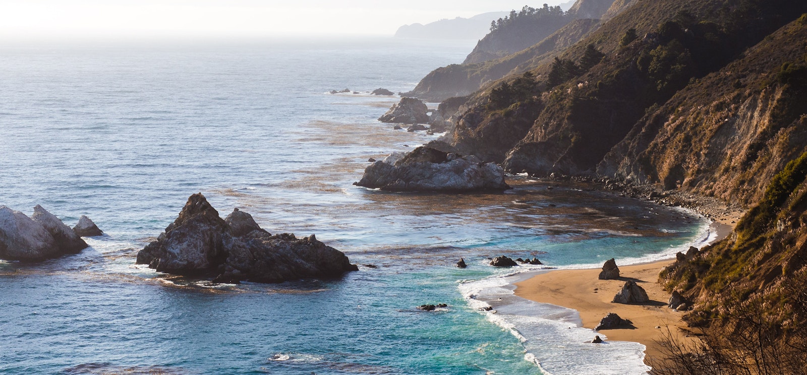 Rocky shoreline and cliffs of California