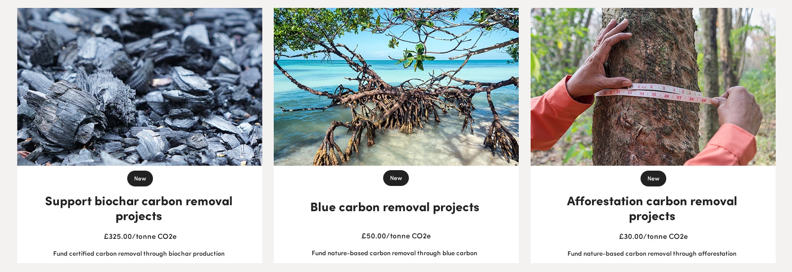 A showcase of some of the carbon removal projects in the Ecologi Impact Shop.